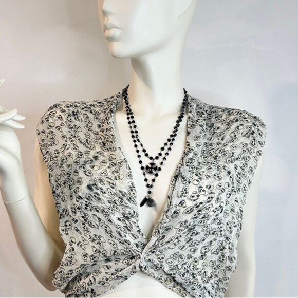 Whimsigoth Sterling Silver  Obsidian Bead Double Chain With Pendants Necklace - Picture 3 of 11